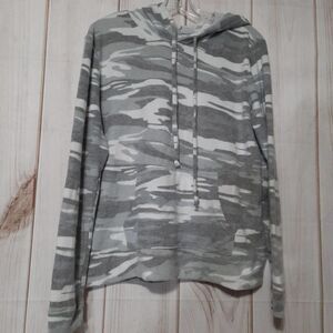 Love Charm Womens Gray Camo‎ Hooded Sweatshirt XL Pullover Kangaroo Pocket 6717J
